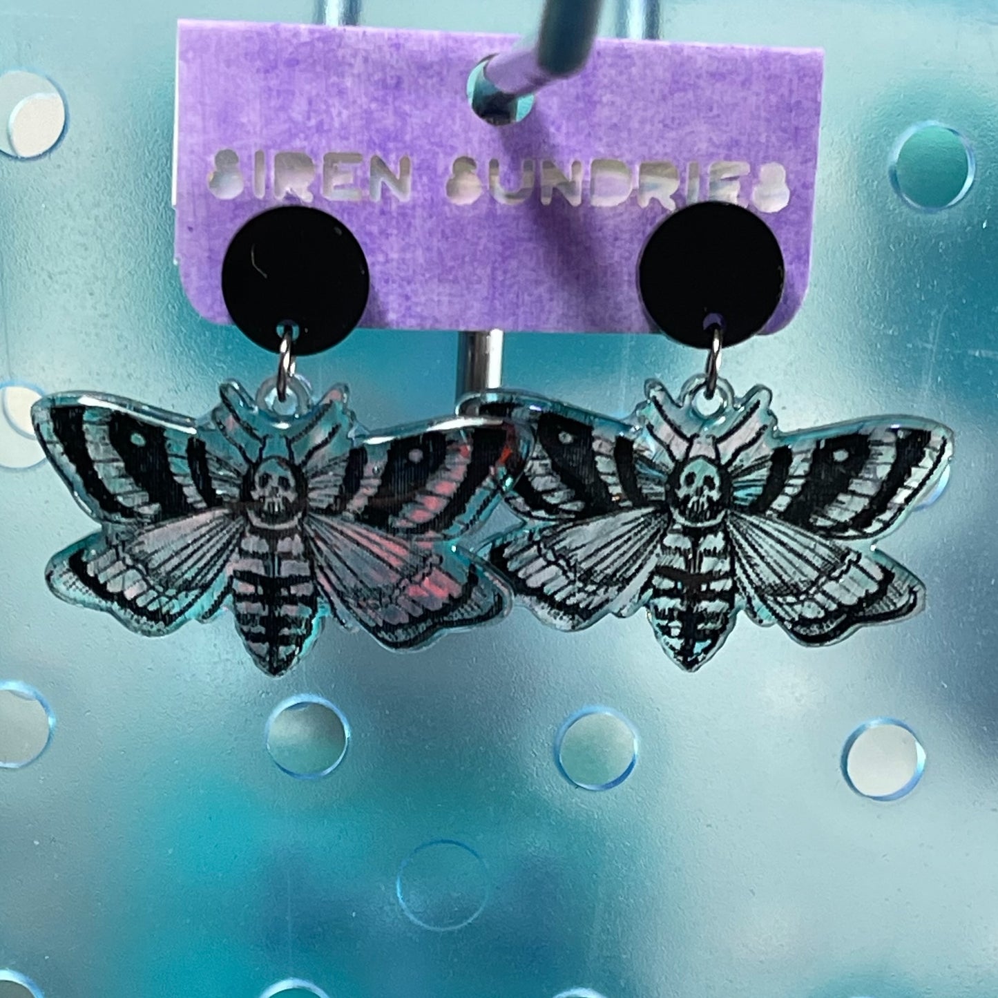 IRRIDESCENT MOTH DANGLE EARRINGS