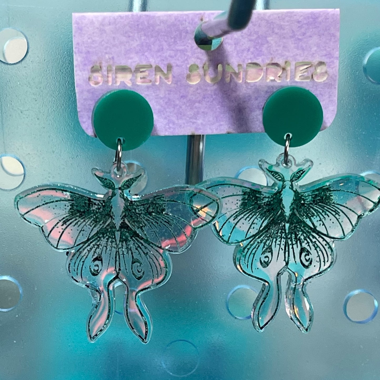 IRRIDESCENT MOTH DANGLE EARRINGS