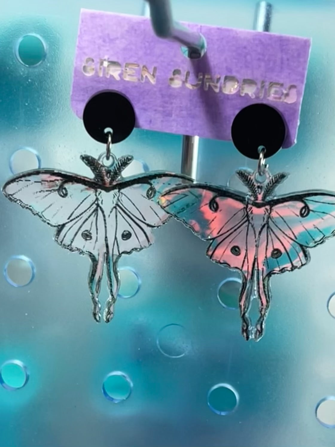 IRRIDESCENT MOTH DANGLE EARRINGS