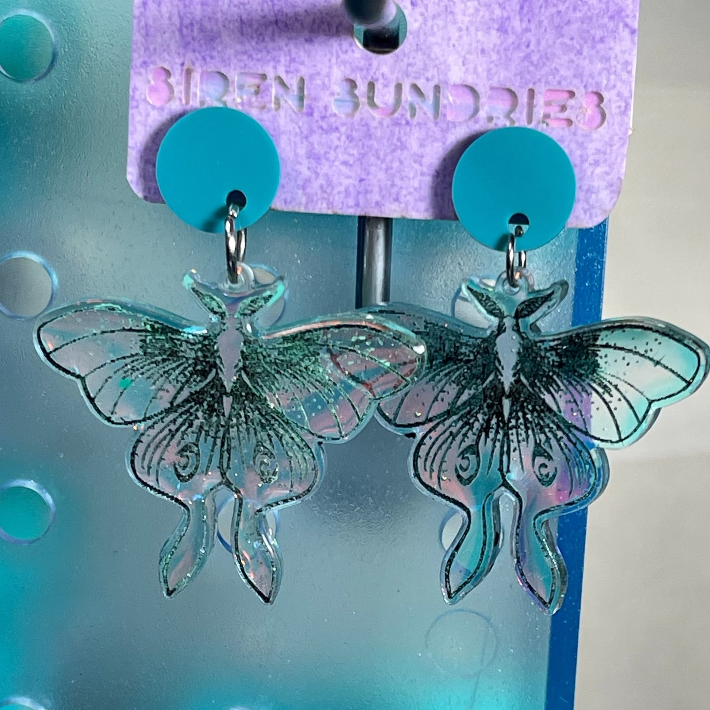 IRRIDESCENT MOTH DANGLE EARRINGS