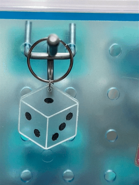 FROSTED D6 KEYCHAIN, DANGLE EARRINGS