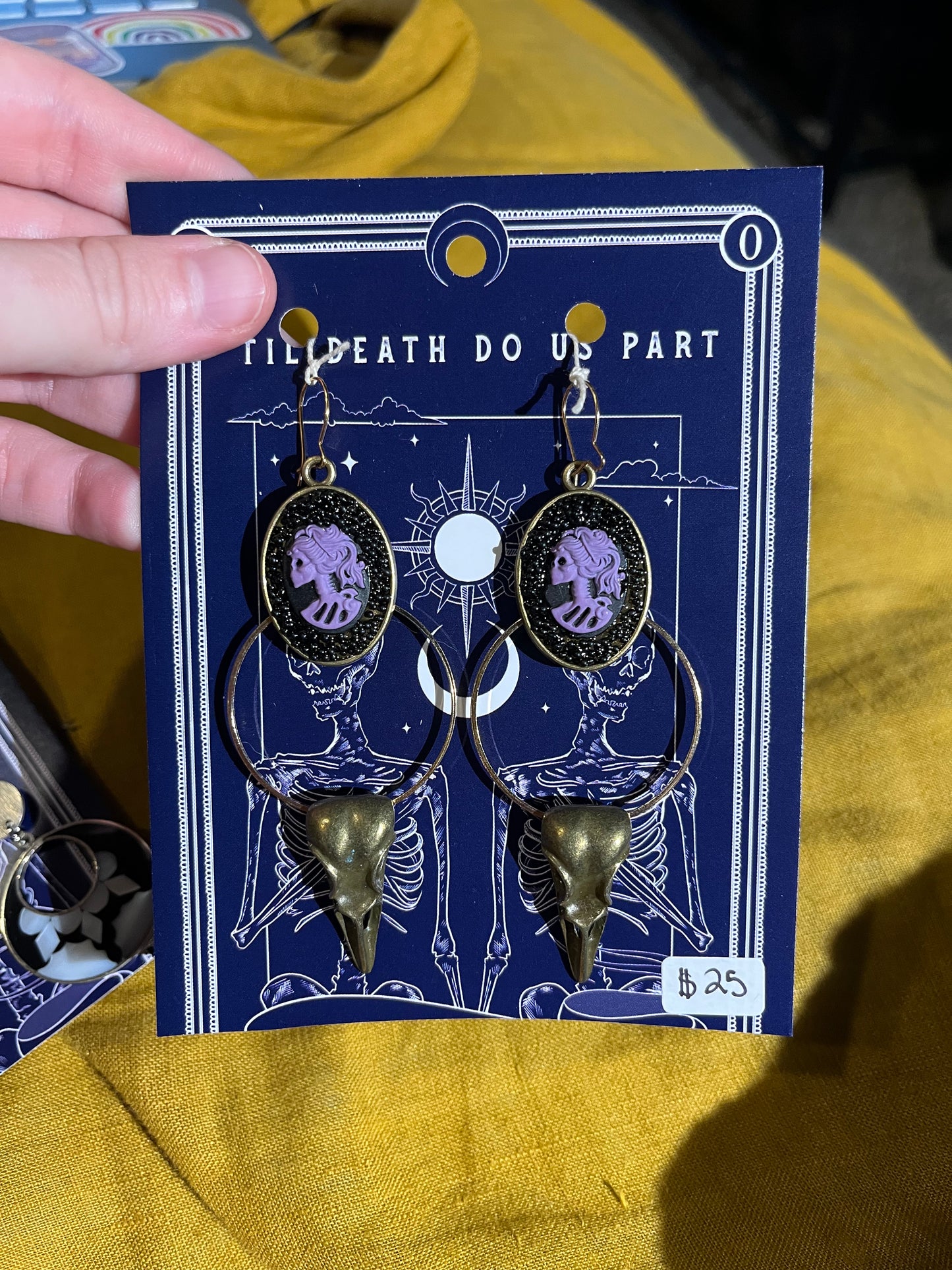 Cameos with Bird Skull Hoop Earrings