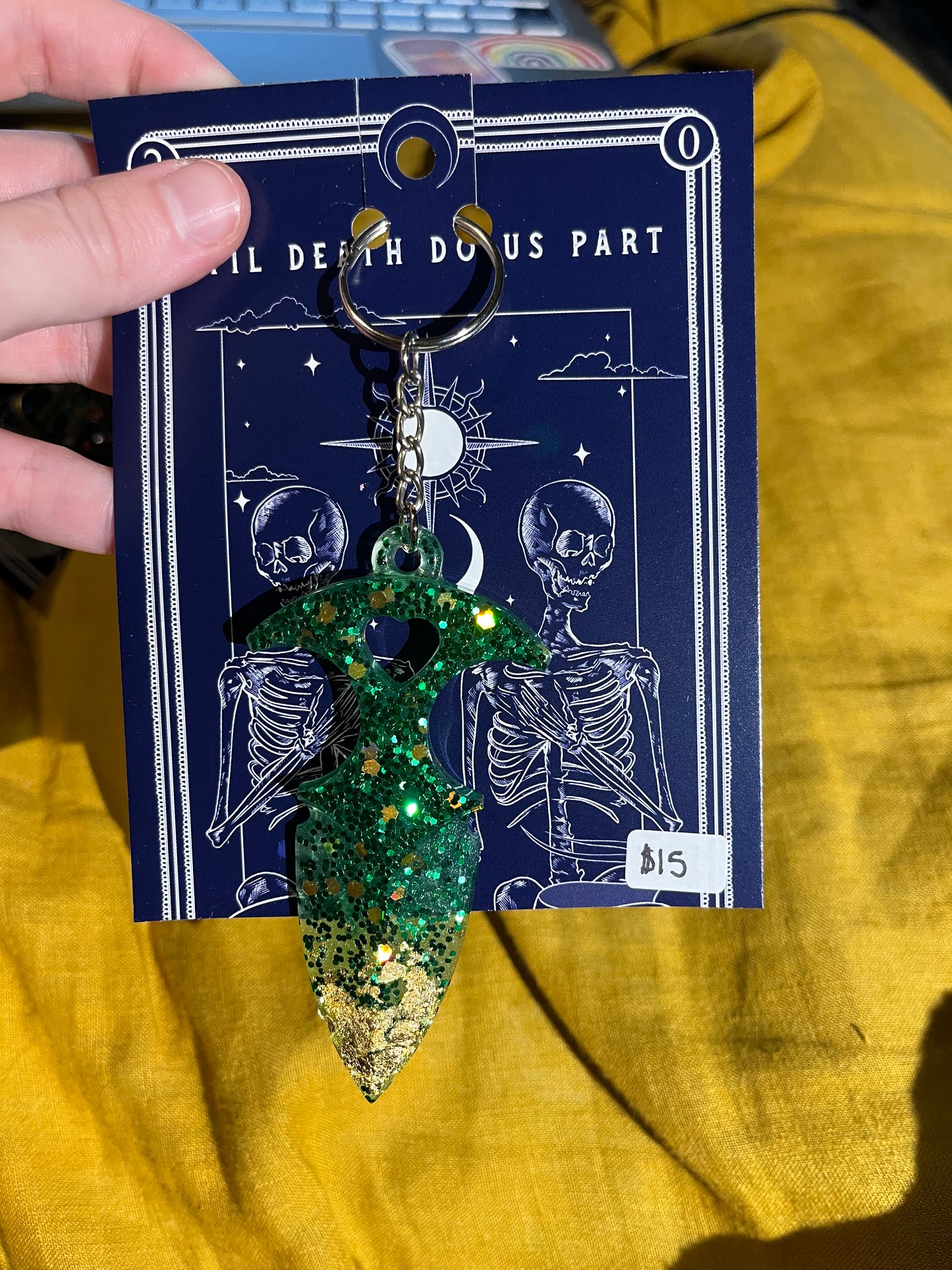 Gold and Green Self Defense Resin Keychain