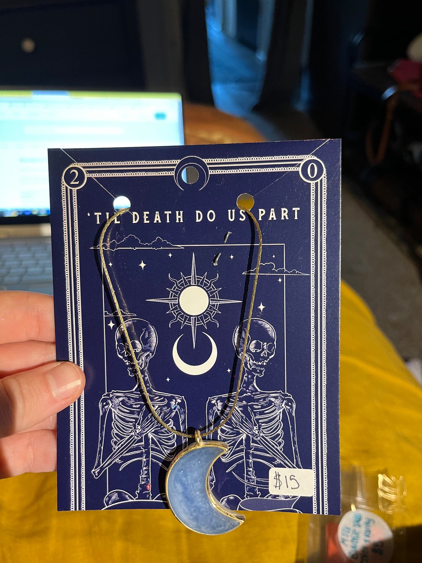 Dusty Moon On Gold Slider Resin Necklace
