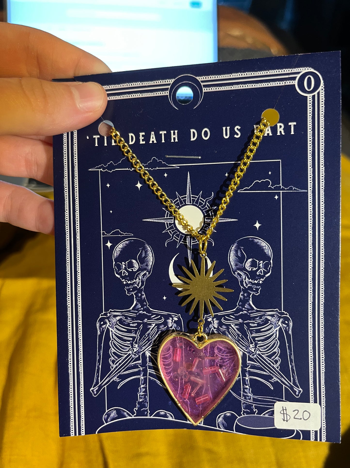 Pink Sunburst Heart With Sprinkles Resin Necklace