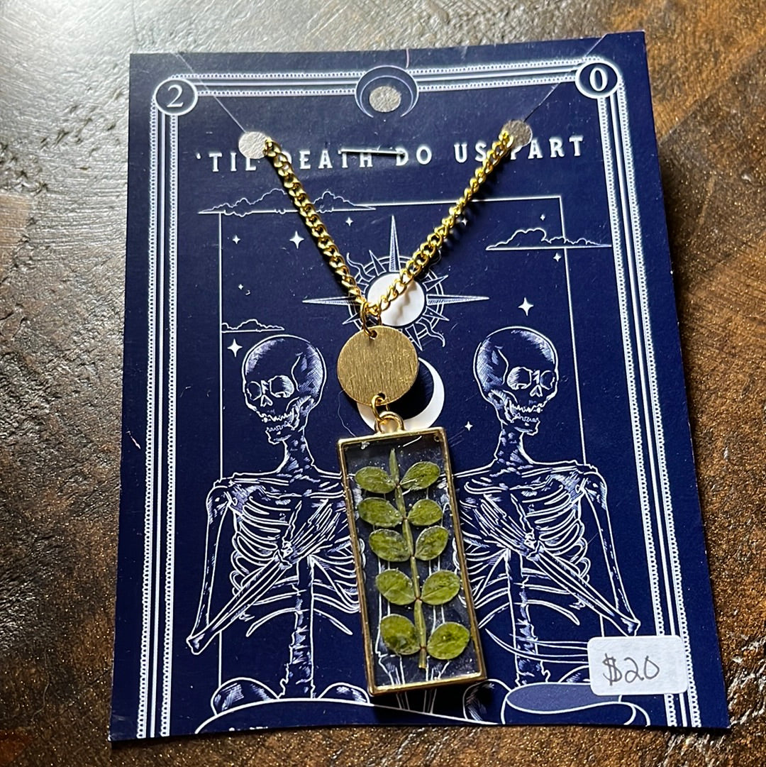 Long Plant Frame Resin Necklace
