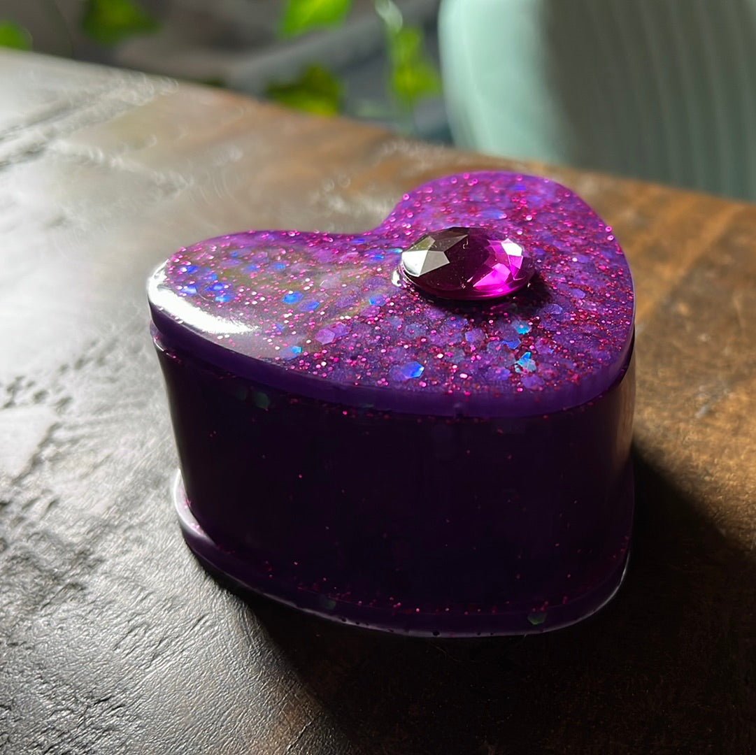 Purple Glitter Heart-Shaped Resin Box