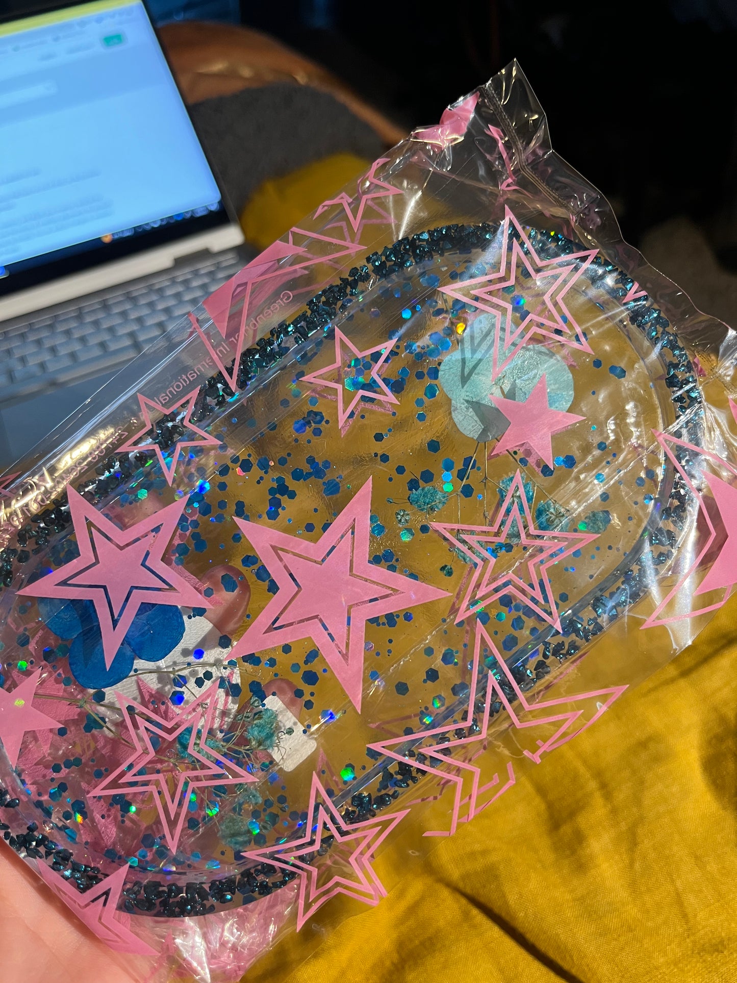 Clear Blue Floral Resin Tray