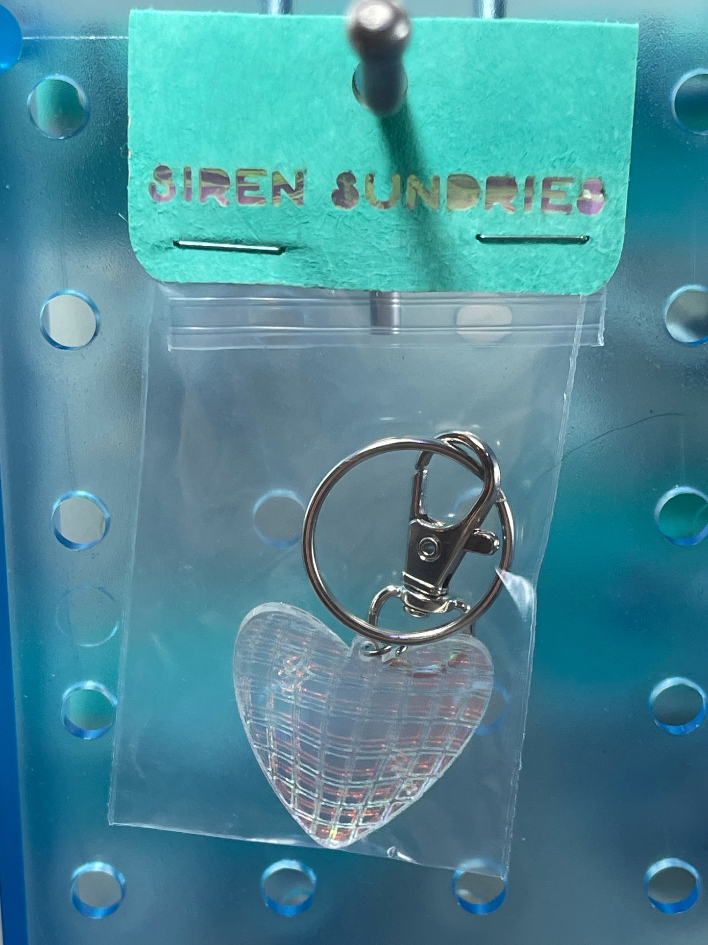 DAZZLER IRRIDESCENT DISCO HEART KEYCHAIN, DANGLE EARRINGS