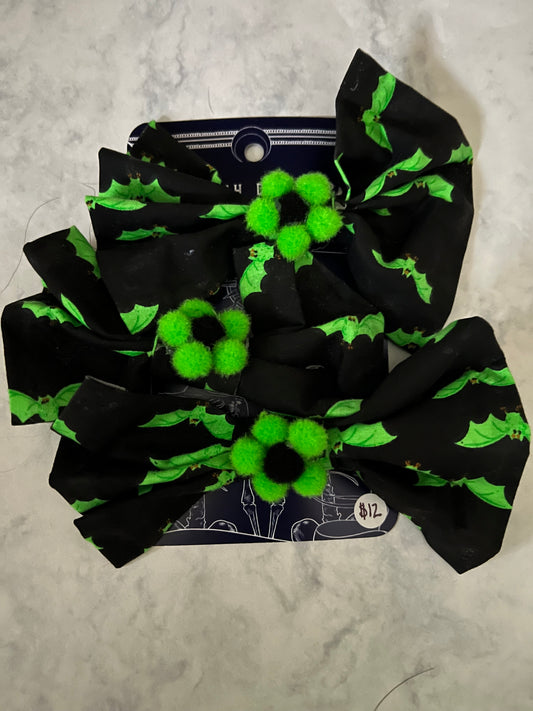 Set of 3 Green Bat Hair Bows