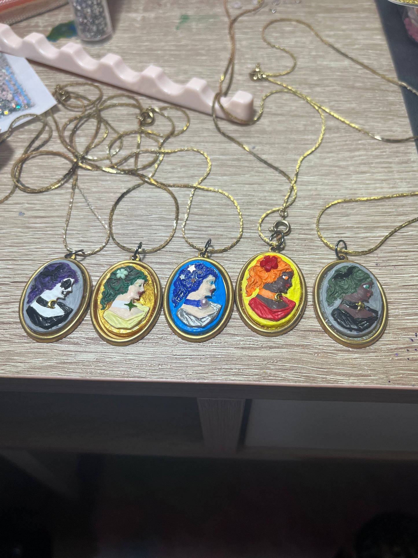 Hand Painted Cameo Slider Necklaces
