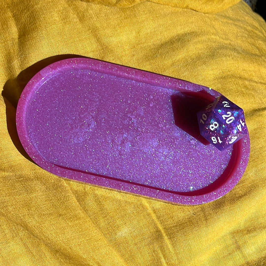 Pink and Purple D20 Dice Resin Tray