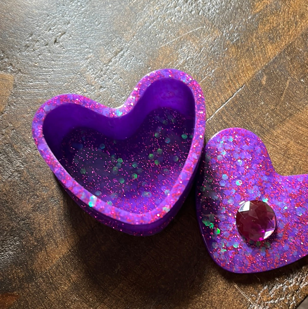 Purple Glitter Heart-Shaped Resin Box